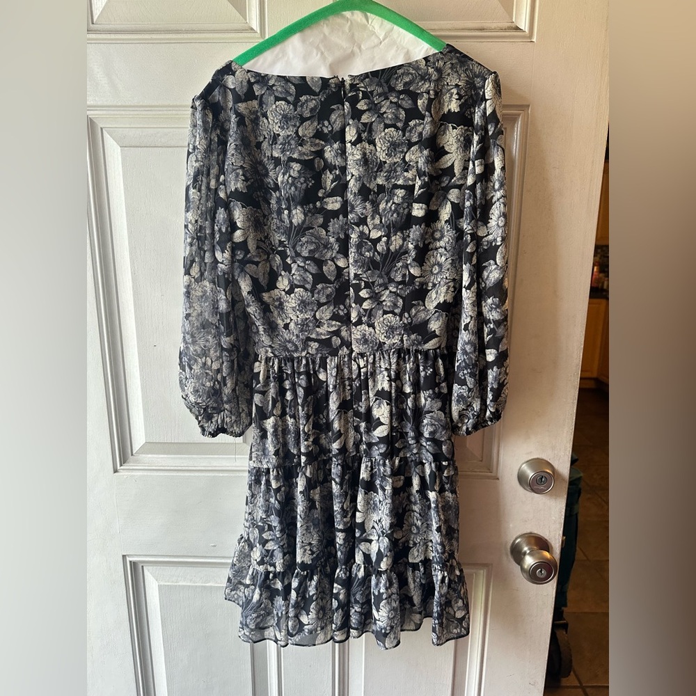 Cinq à Sept Monochrome Floral Long Sleeve Dress